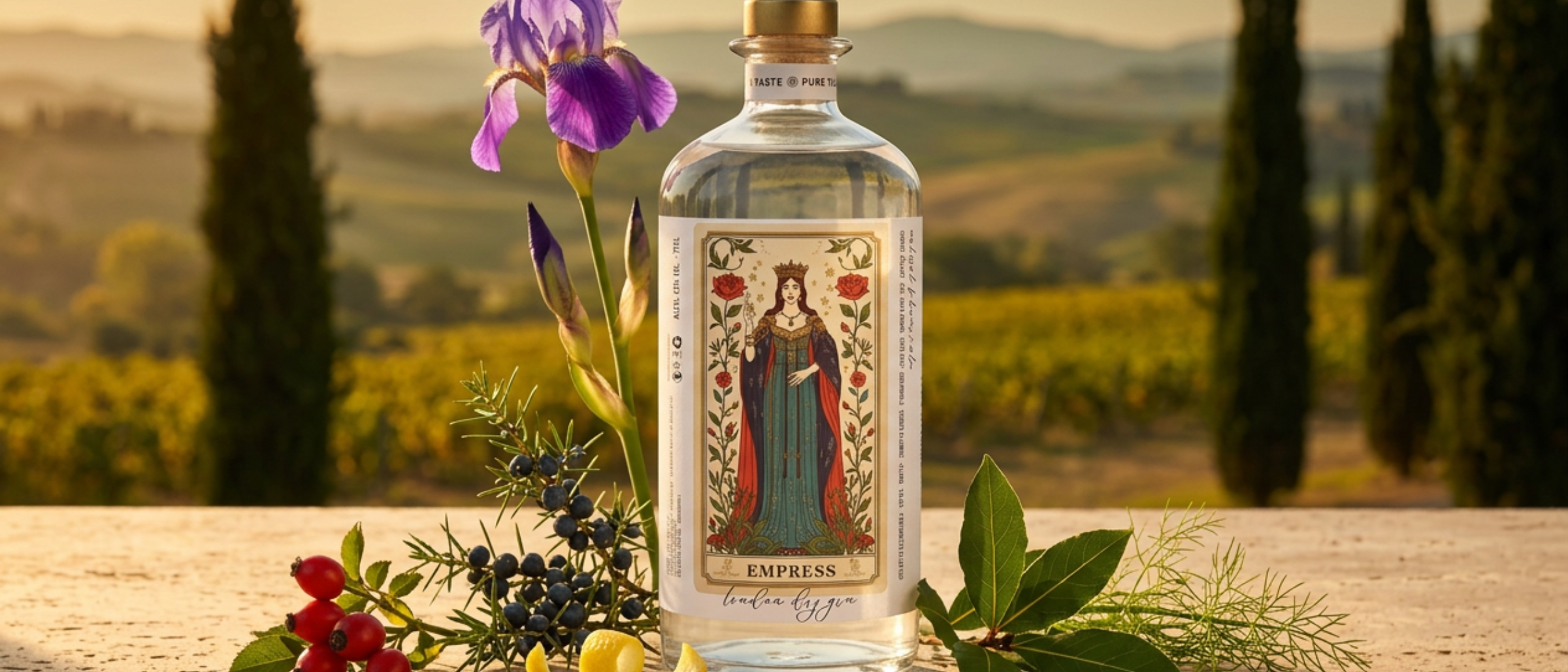 Empress London Dry Gin con paesaggio toscano